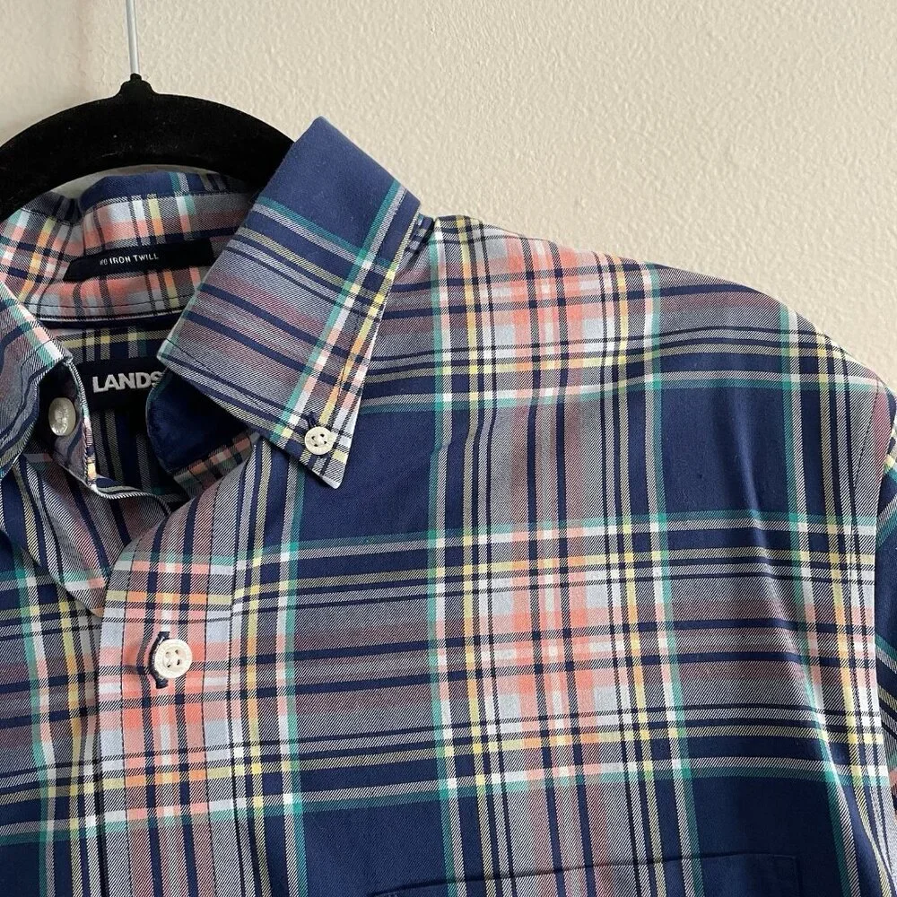 Lands' End Men SZ S - 14-14 1/2 Blue Plaid Short Sleeve Button Down Casual Shirt - Picture 5 of 10